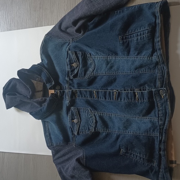 Newlook Jean Jacket with a hoodie and jersey sleeves gray 3x - Picture 3 of 10